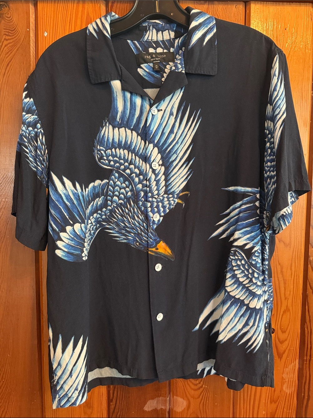 Rag & Bone Avery Eagle Relaxed-Fit Camp Shirt Medium